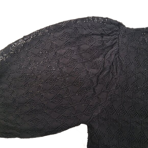 Betsey Johnson VTG Black Open Knit Top Mock Neck Statement Sleeve Victorian 6 M - Picture 10 of 10